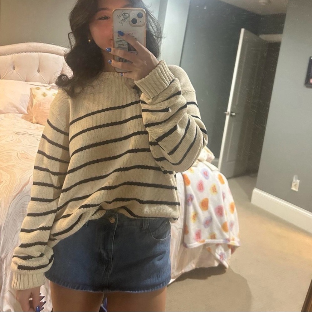 Brandy Melville Striped Cream and Black Sweater